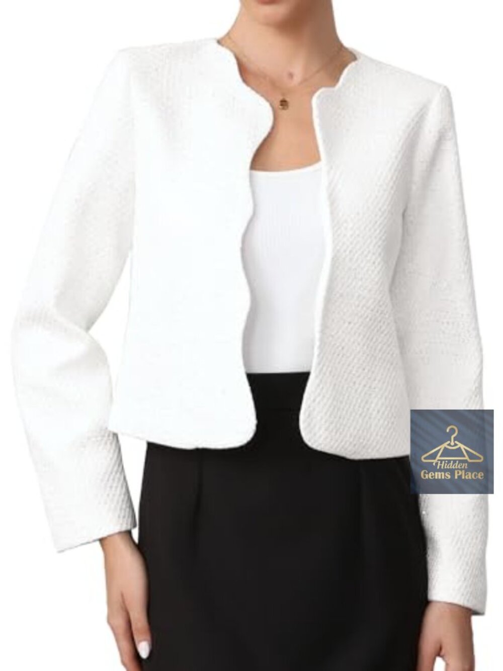 Tweed Blazer Collarless Open Front Cardigan Work Jacket